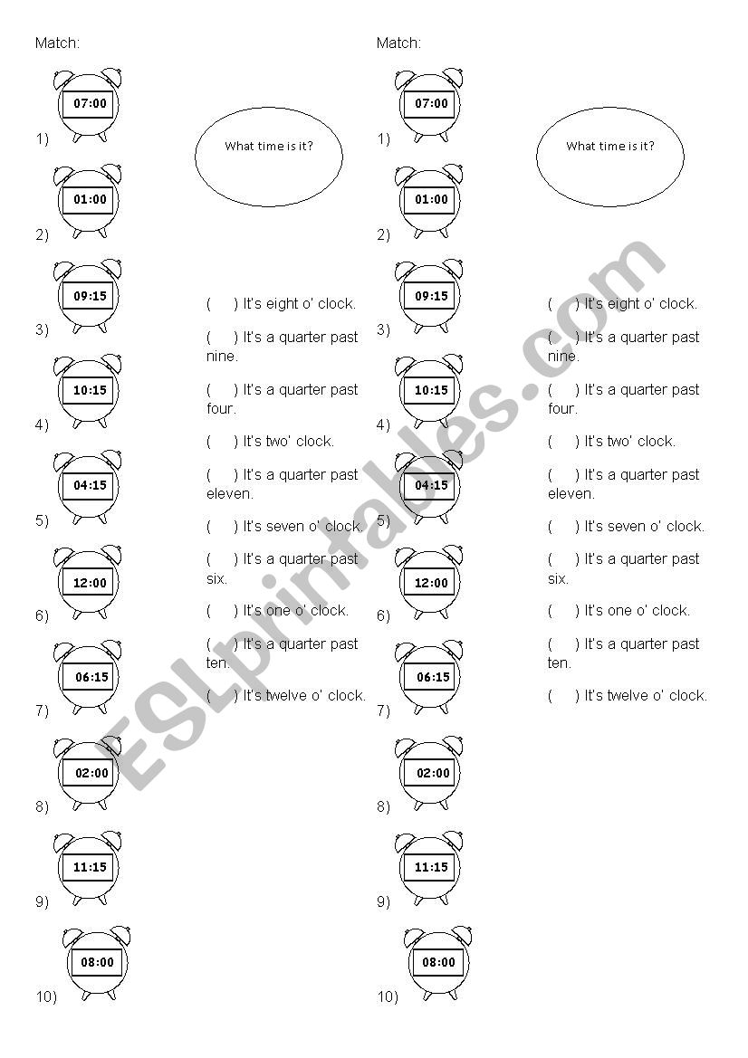 Digital clock matching : o clock and quarter past