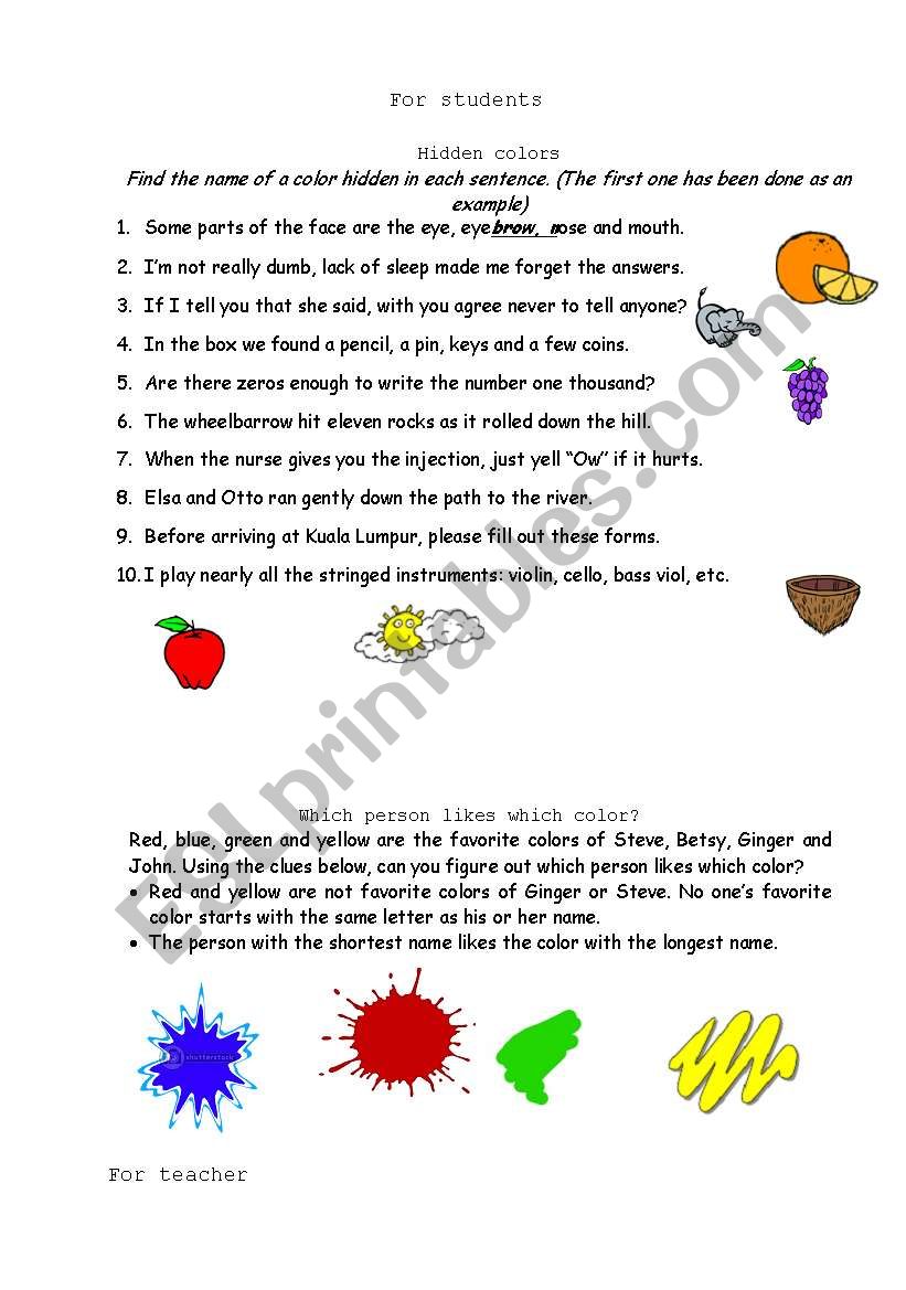 Hidden colors worksheet