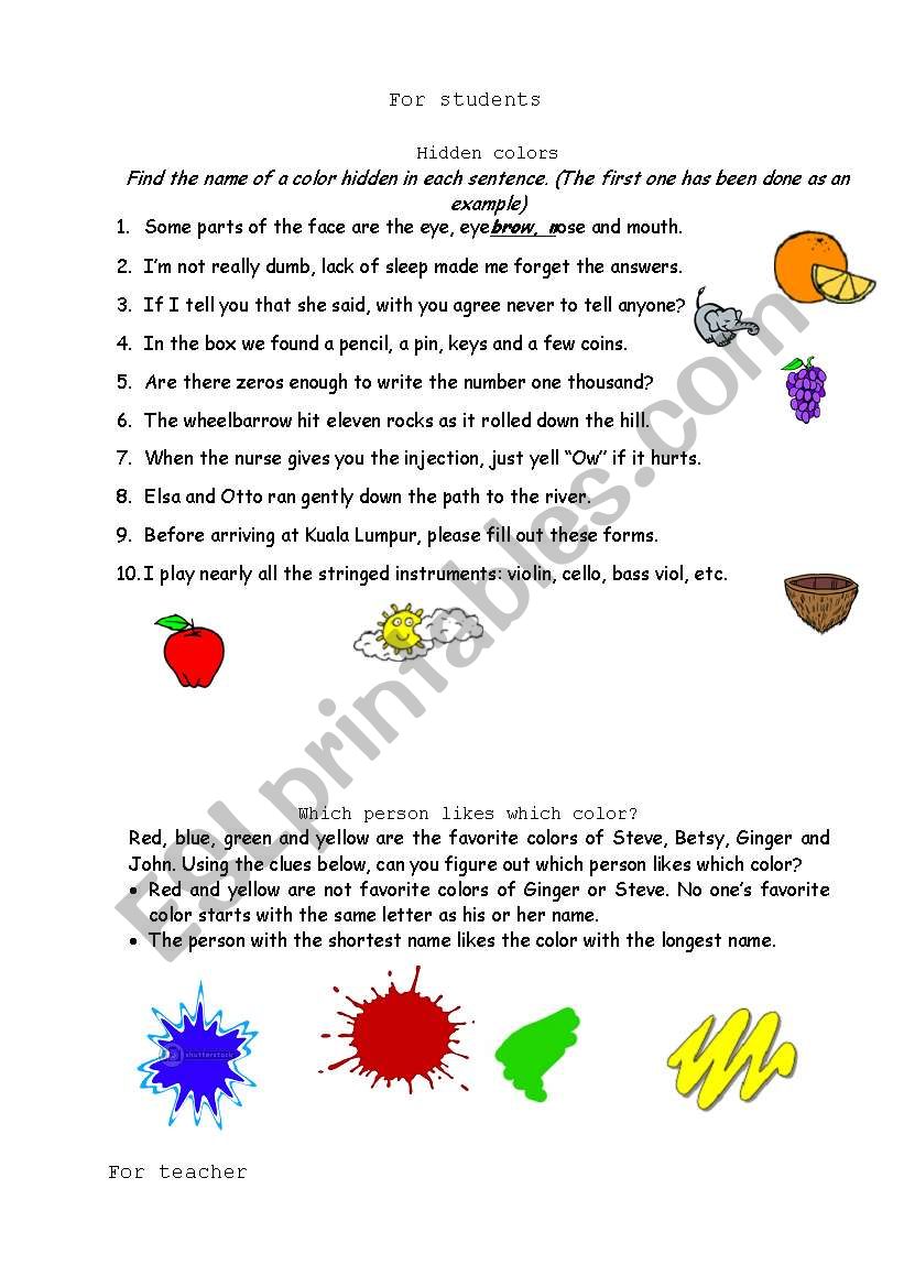 Hidden colors worksheet