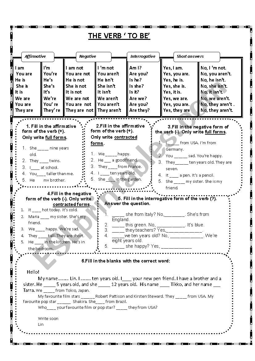 the verb to be worksheet