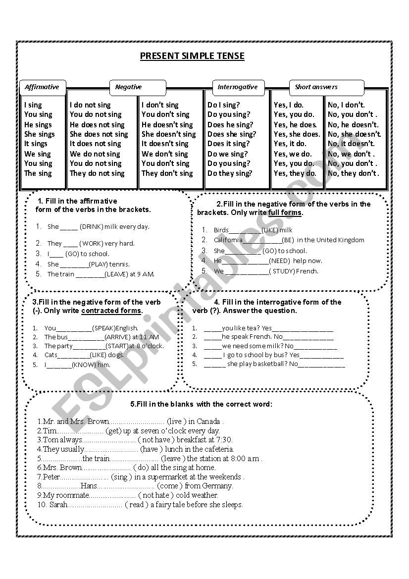 Present Simple Tense worksheet