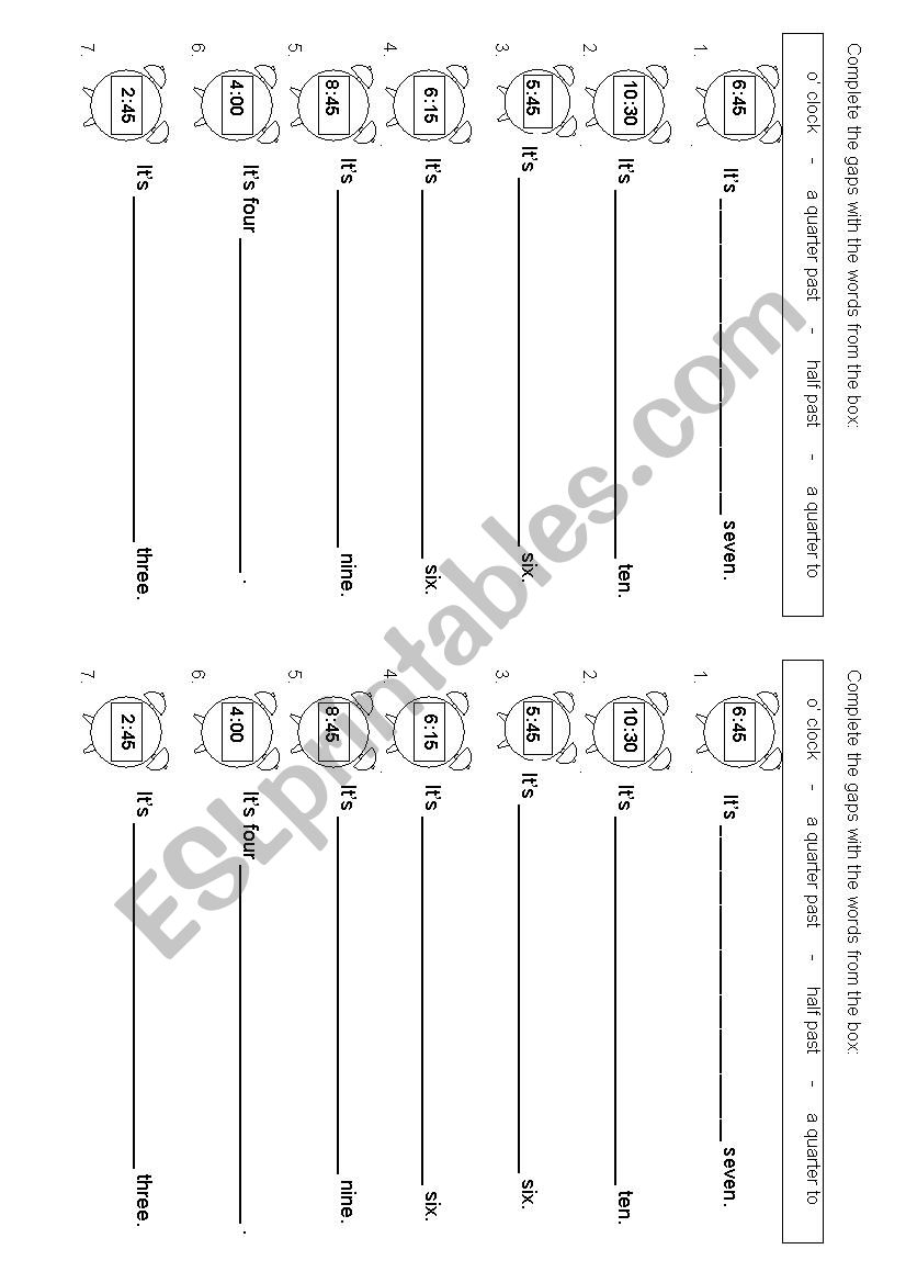 Digital clock - gap filling worksheet