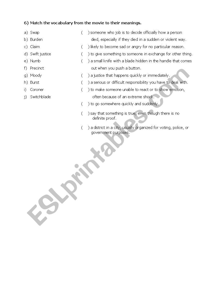 Movie Seven Esl Worksheet By Chrisamaral
