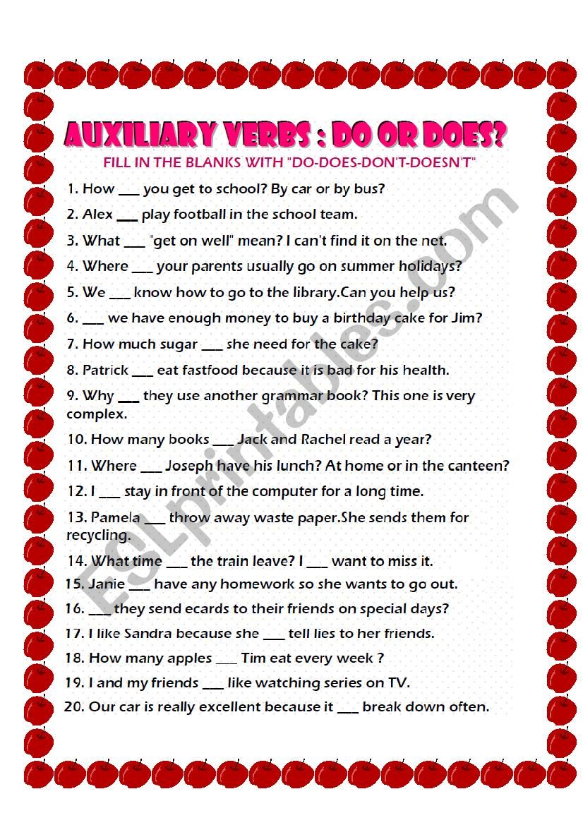 The Use of AUXILIARY VERBS worksheet