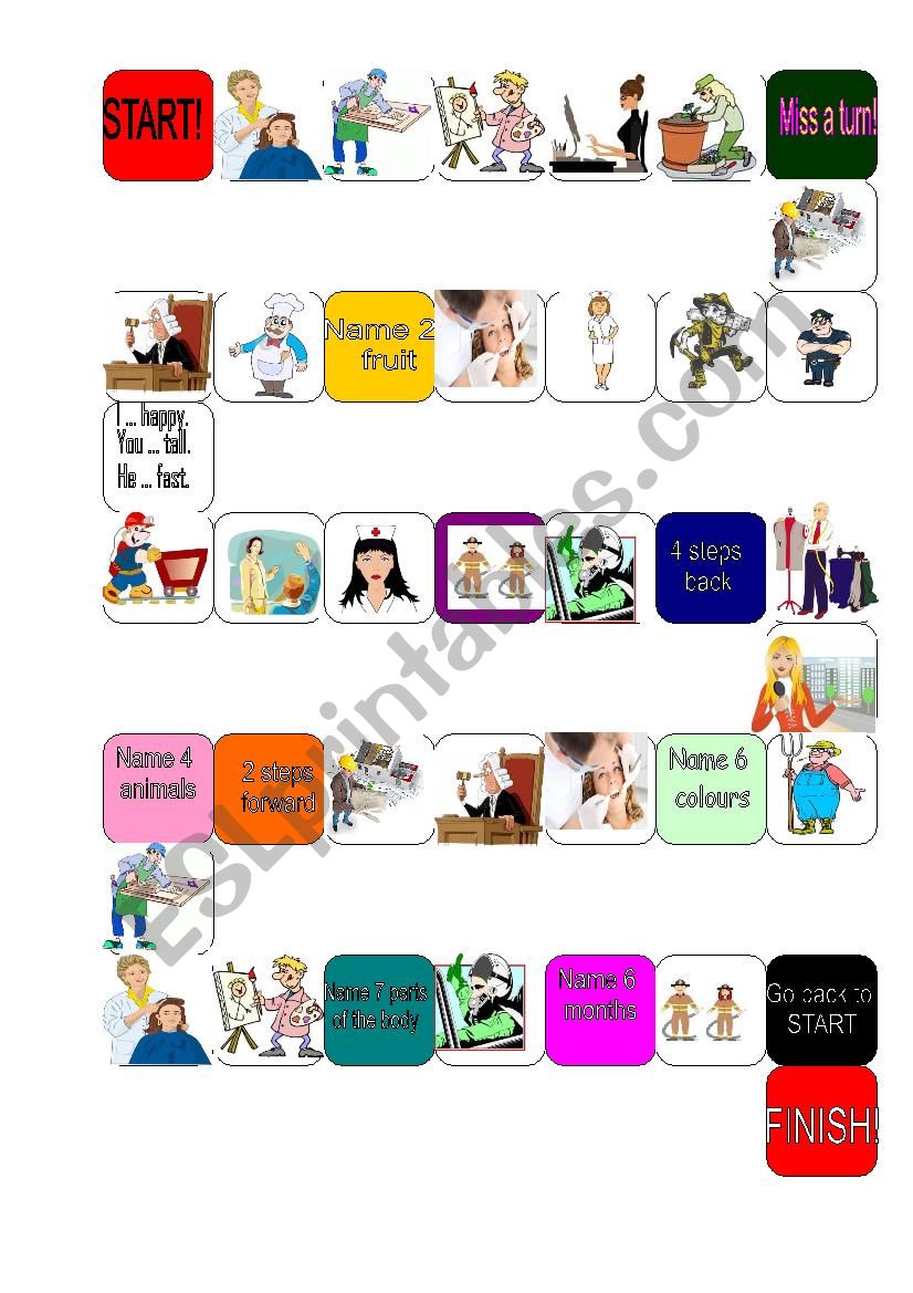 Jobs board game worksheet