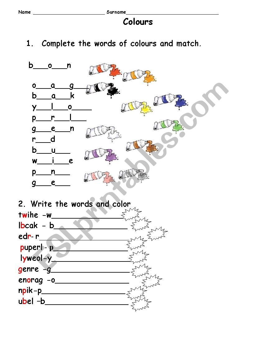 COLOURS worksheet