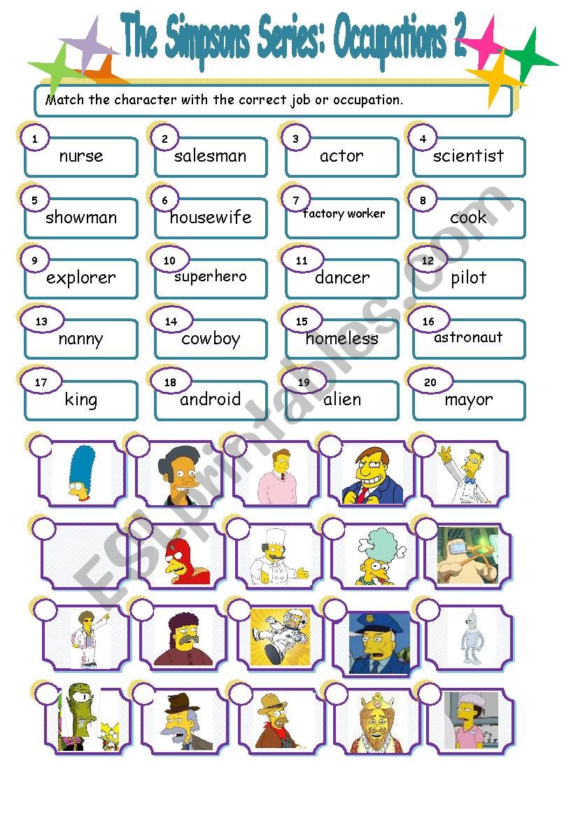 The Simpsons Series: Occupations Match 2 (WITH KEY)