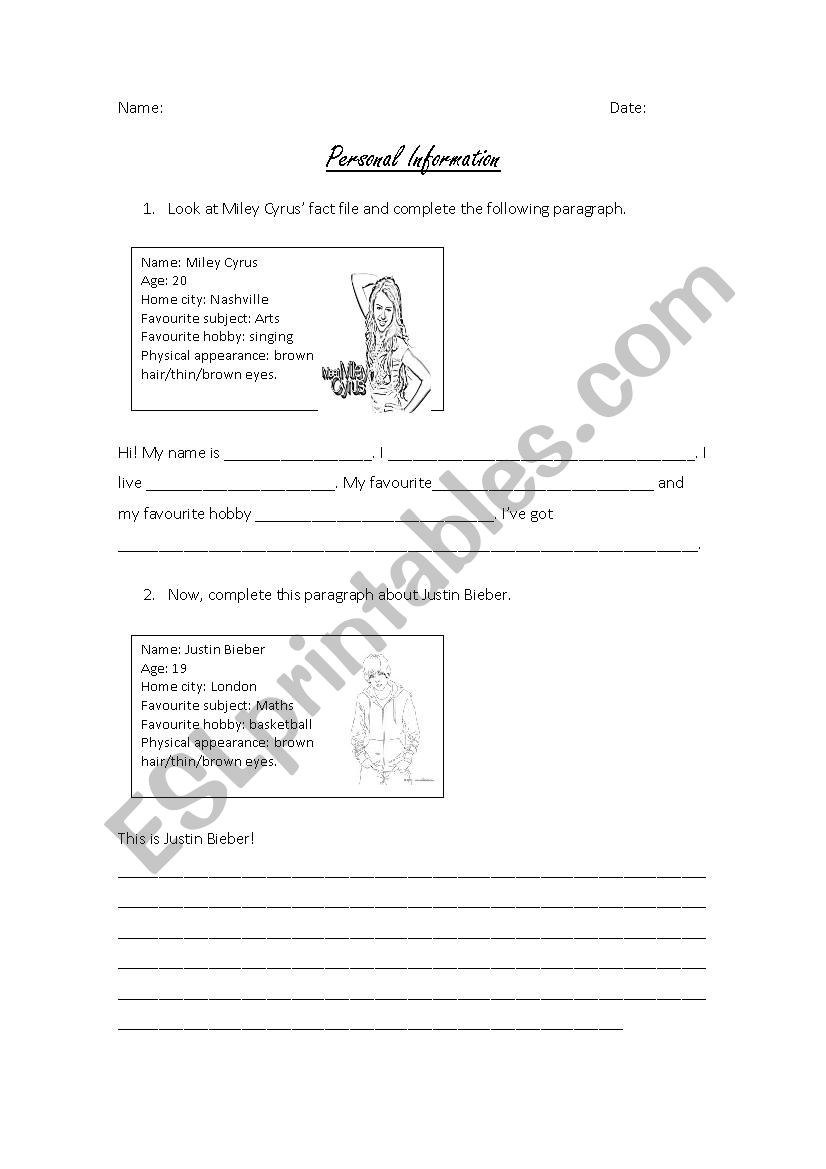 Personal Information Worksheet