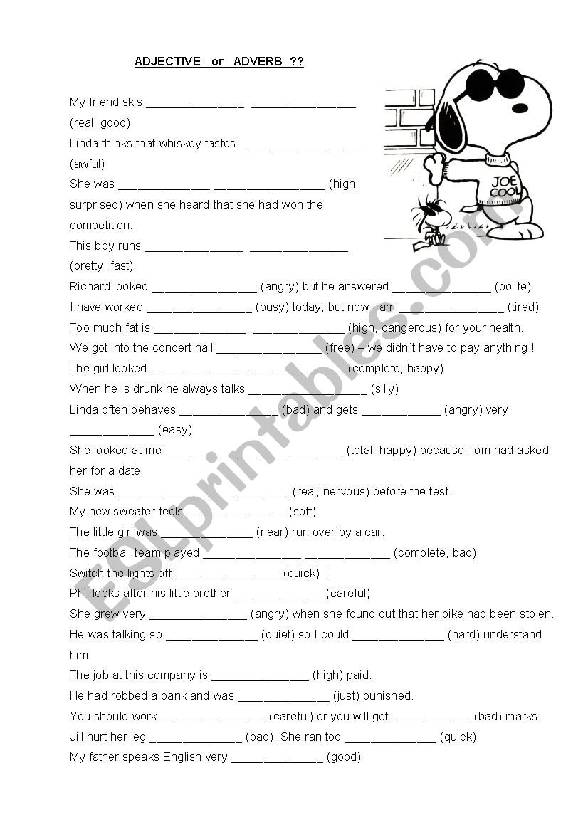 ADJECTIVE  or  ADVERB worksheet