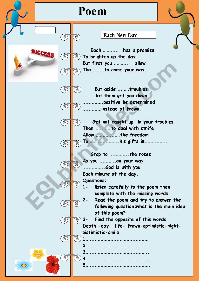 poem each new day. worksheet