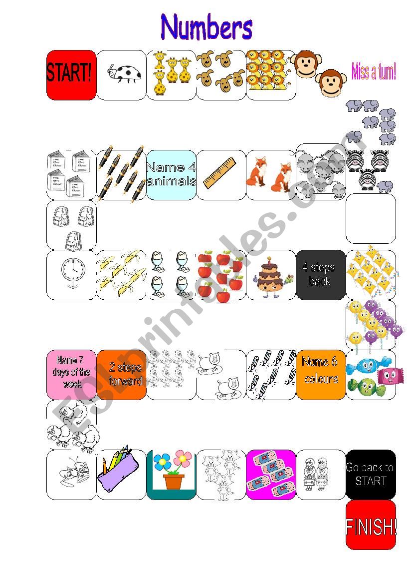 Numbers Board Game worksheet