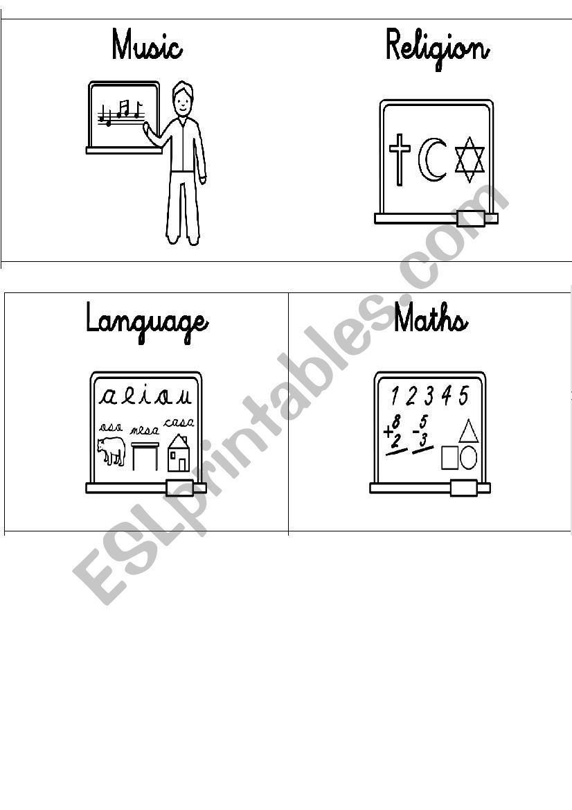 Labels for school timetable worksheet