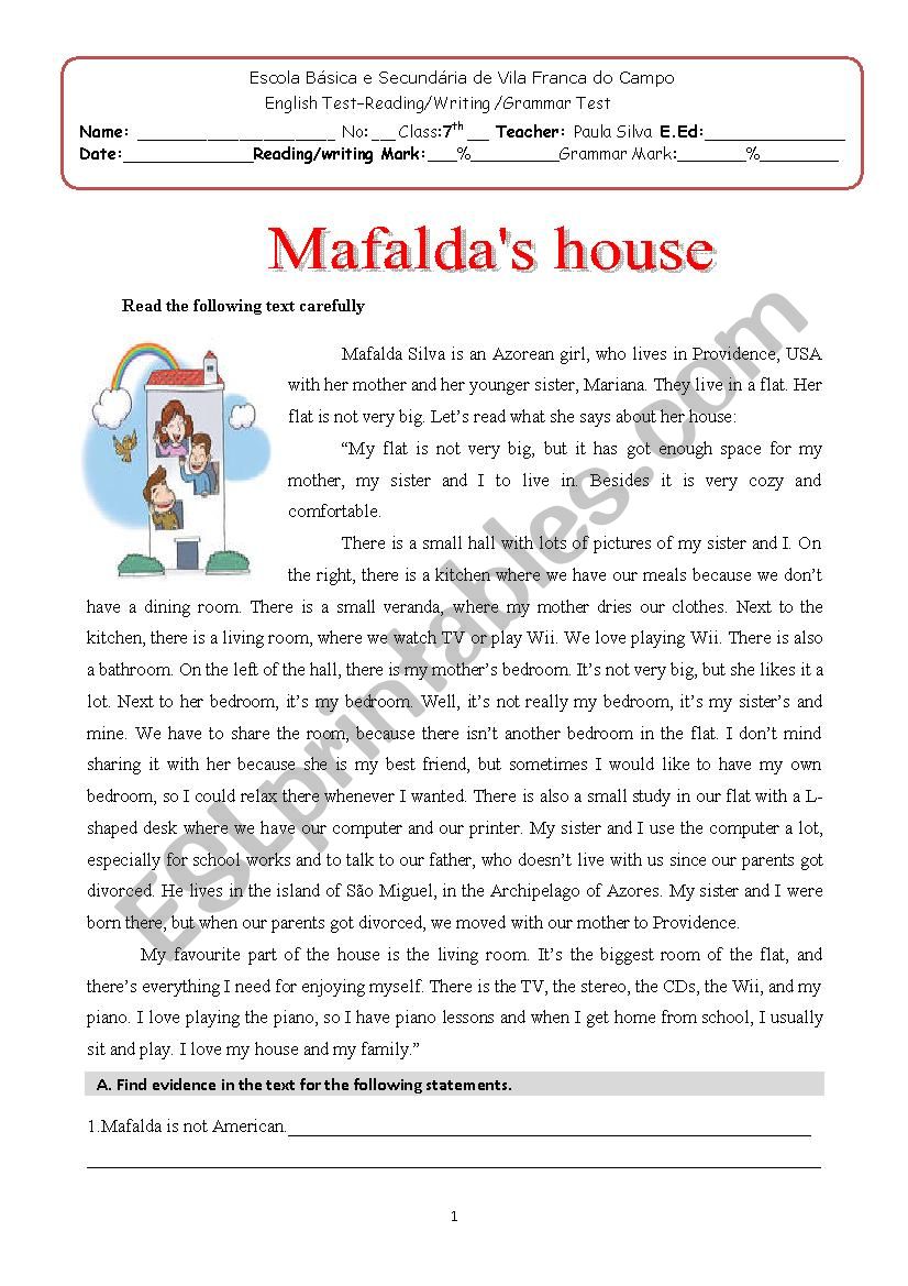 Mafaldas house worksheet
