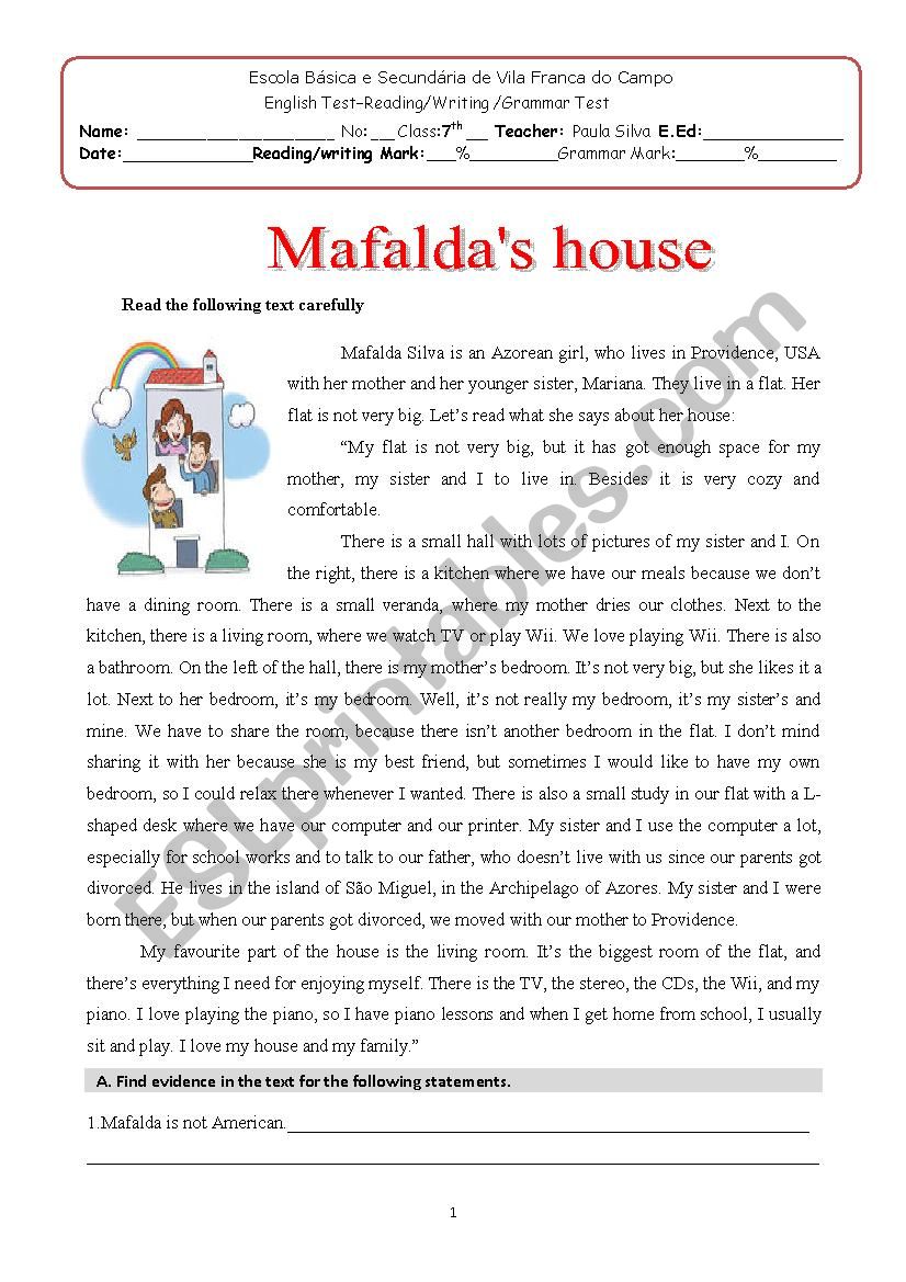 MafaldaÂ´s house worksheet