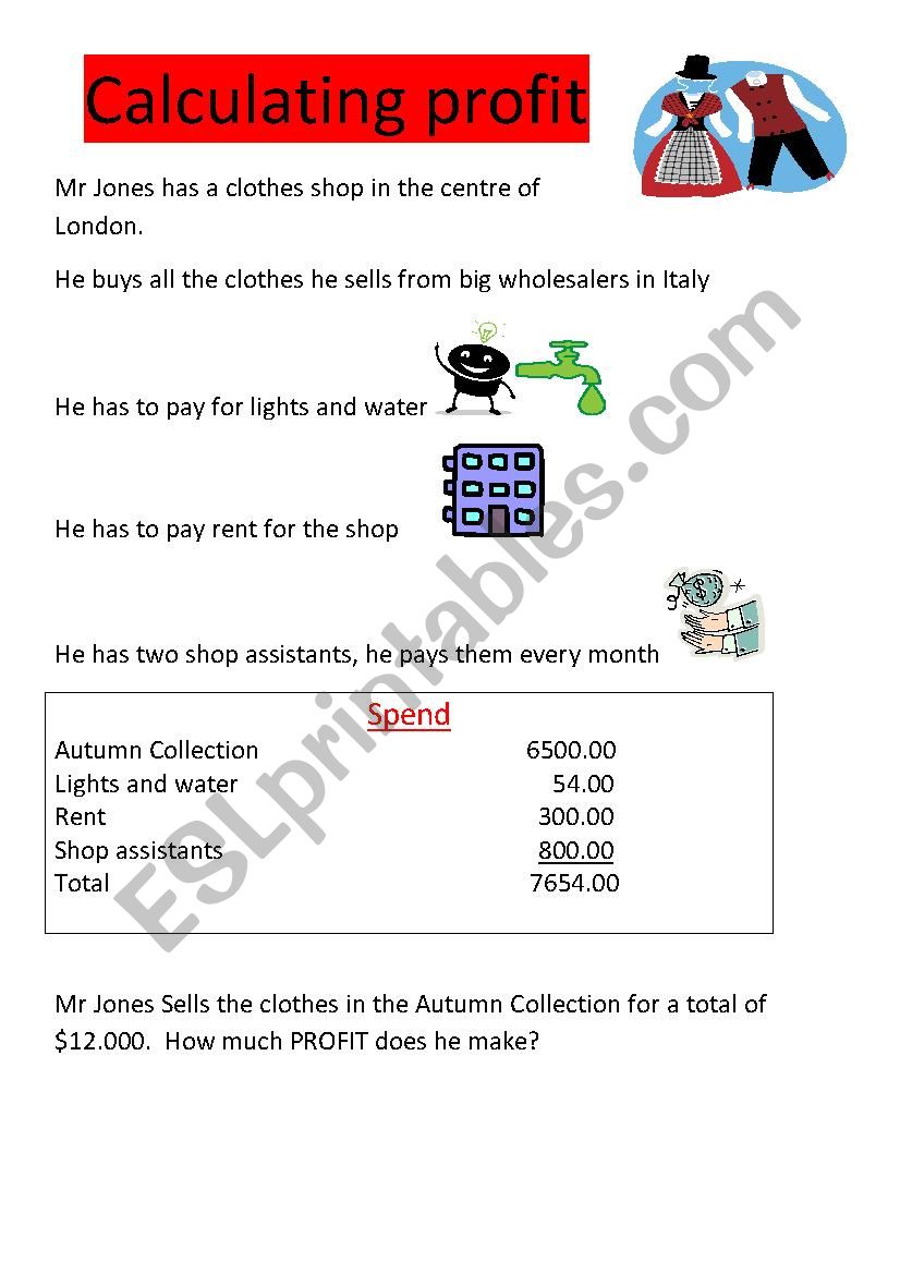 Calculating Profit worksheet