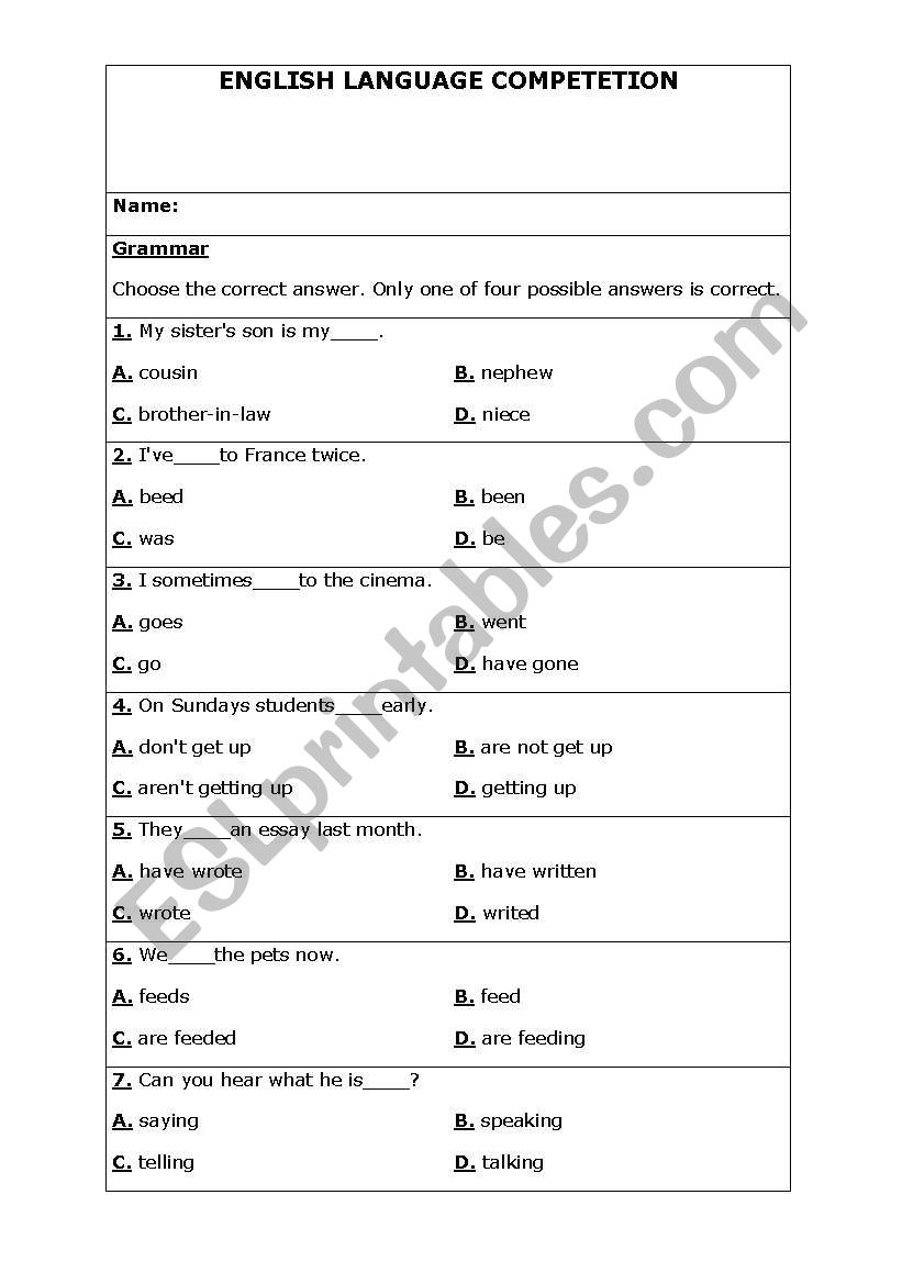 general knowledge worksheet