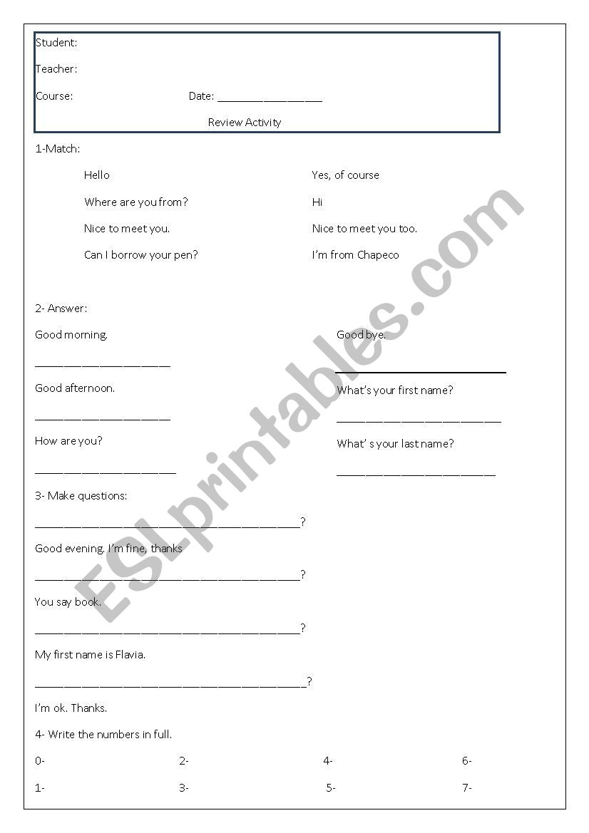 Review worksheet