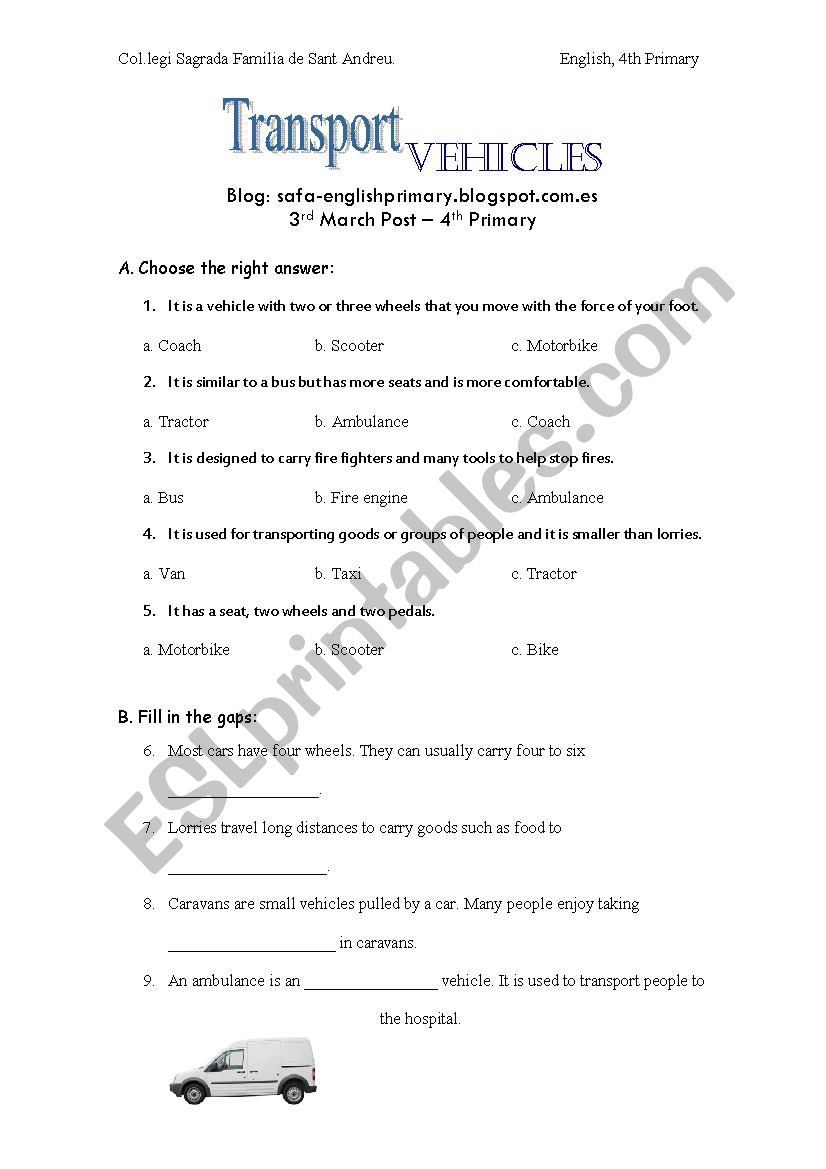 Transport - School Subjects/Places (KEY included)