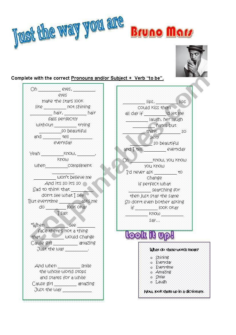 Music: Just the Way You Are worksheet