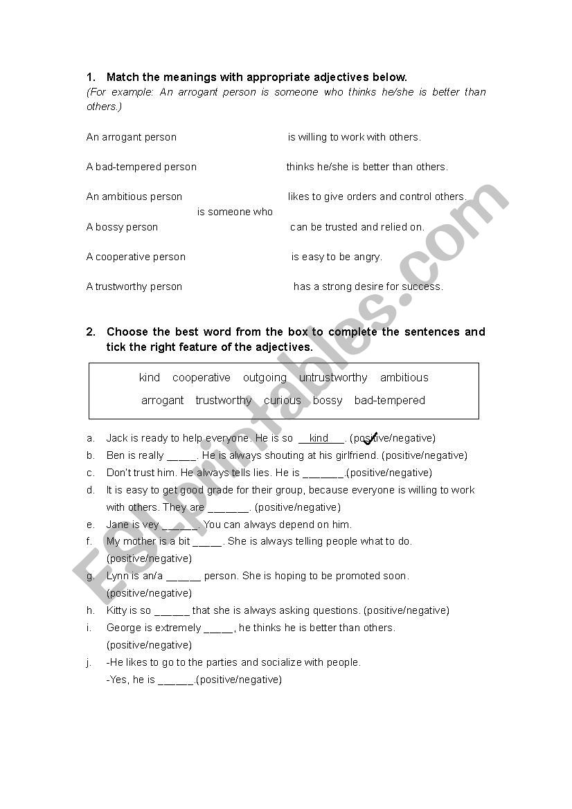 personality worksheet