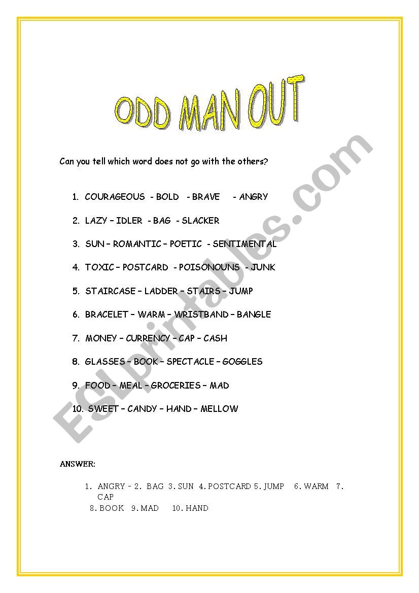 ODD MAN OUT worksheet