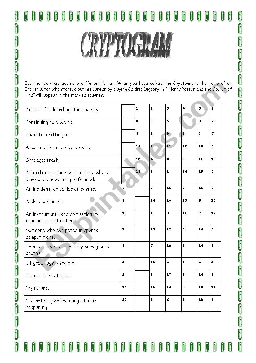 cryptogram worksheet