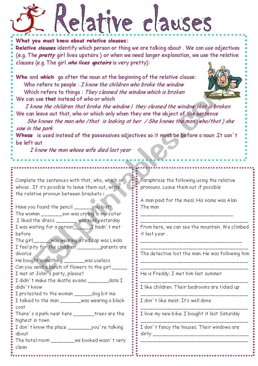 Relative clauses worksheet