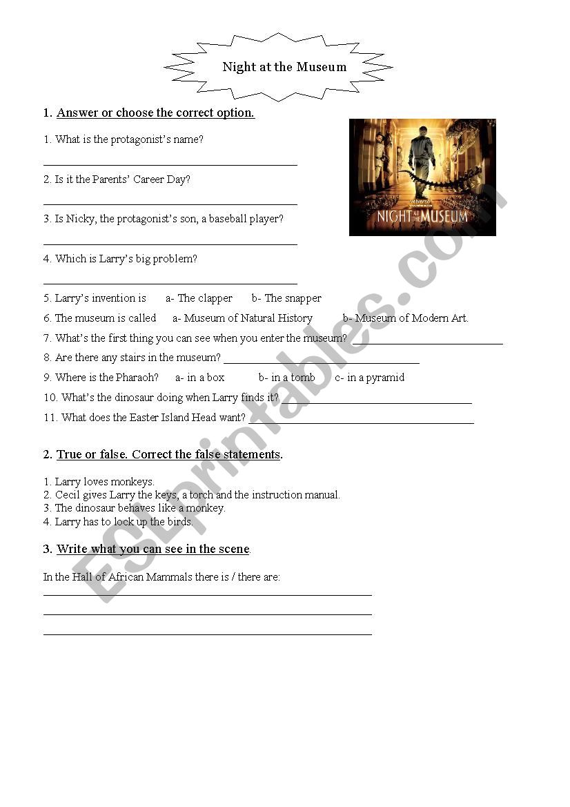Night at the Museum worksheet