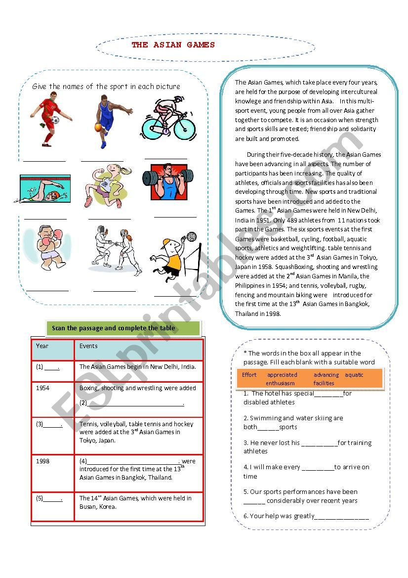 The Asian Games worksheet