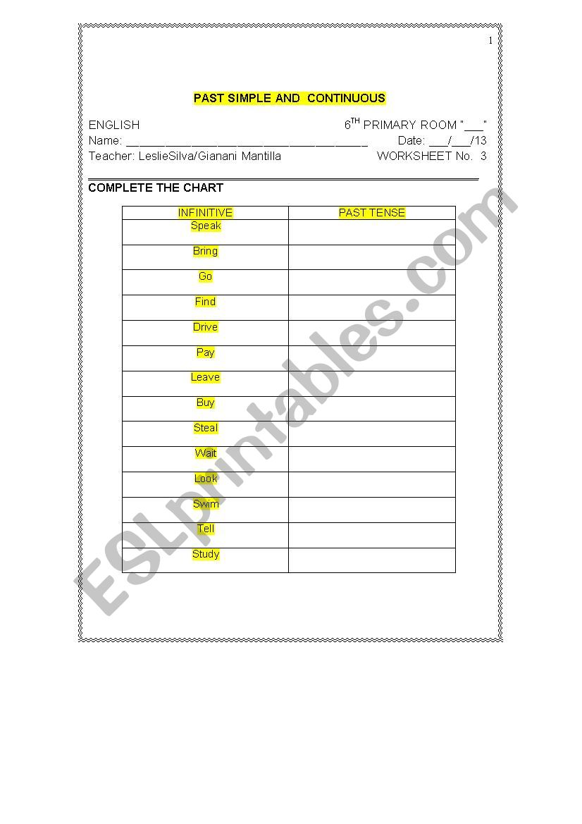 Past simple and continuous worksheet