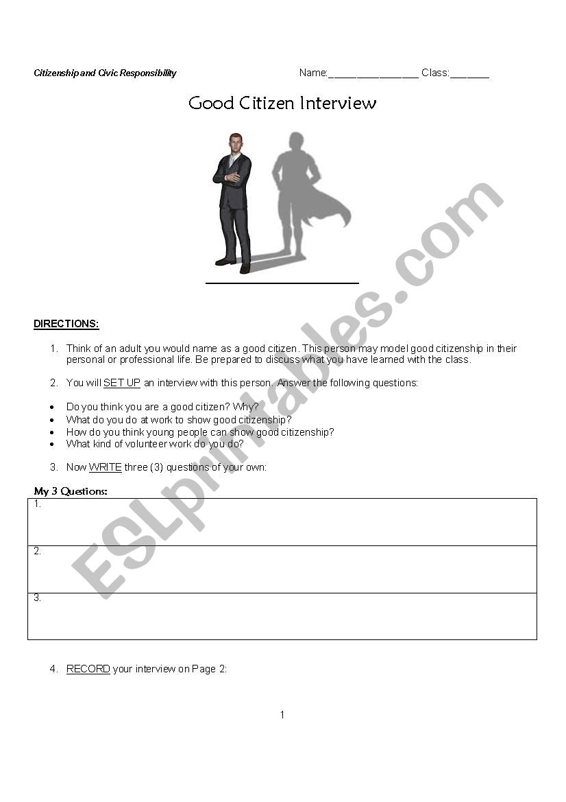 Good Citizen Interview worksheet