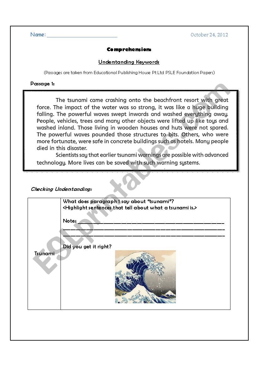 Building Comprehension Skills worksheet