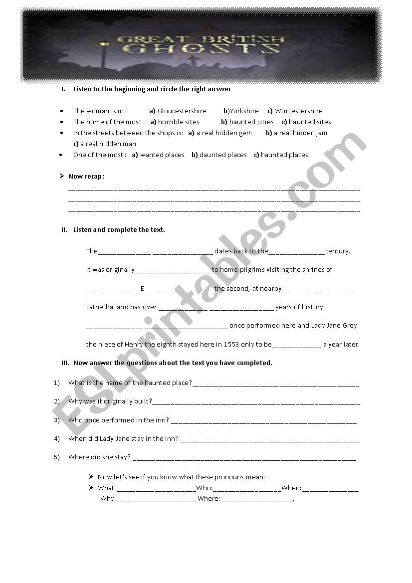 Great British Ghost worksheet