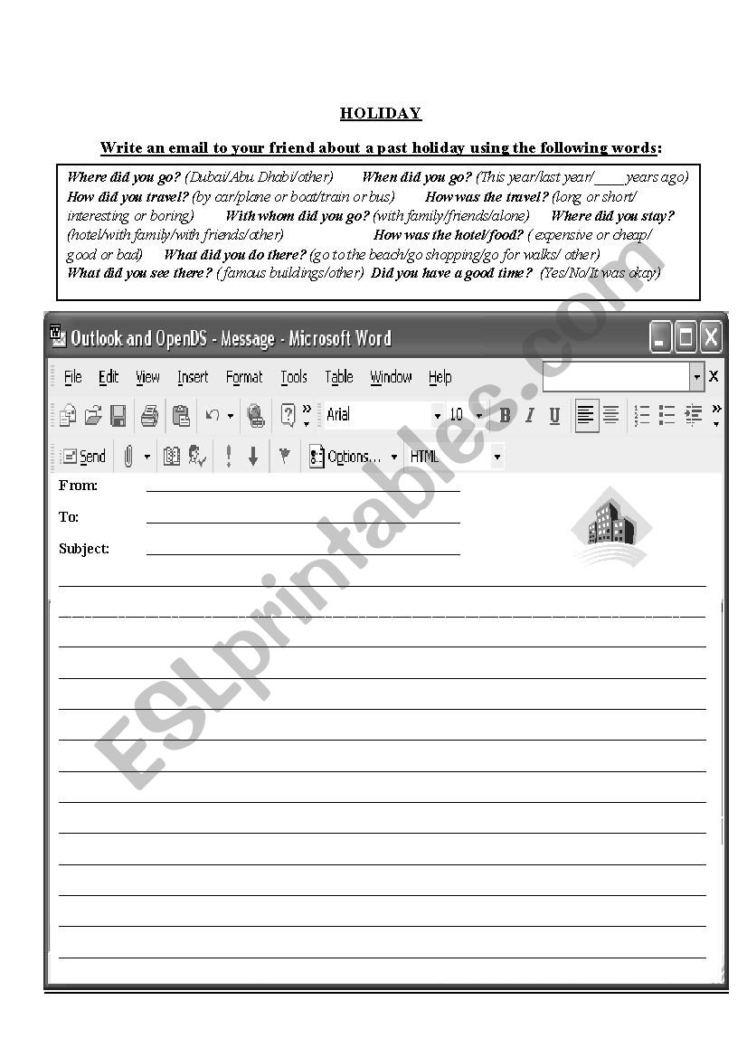 Writing sample and activity about holiday 