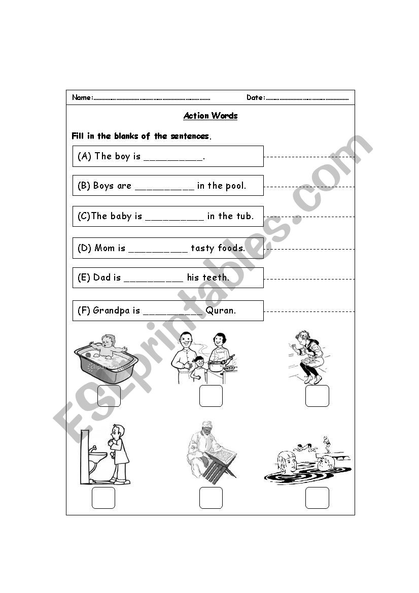 Action Words worksheet