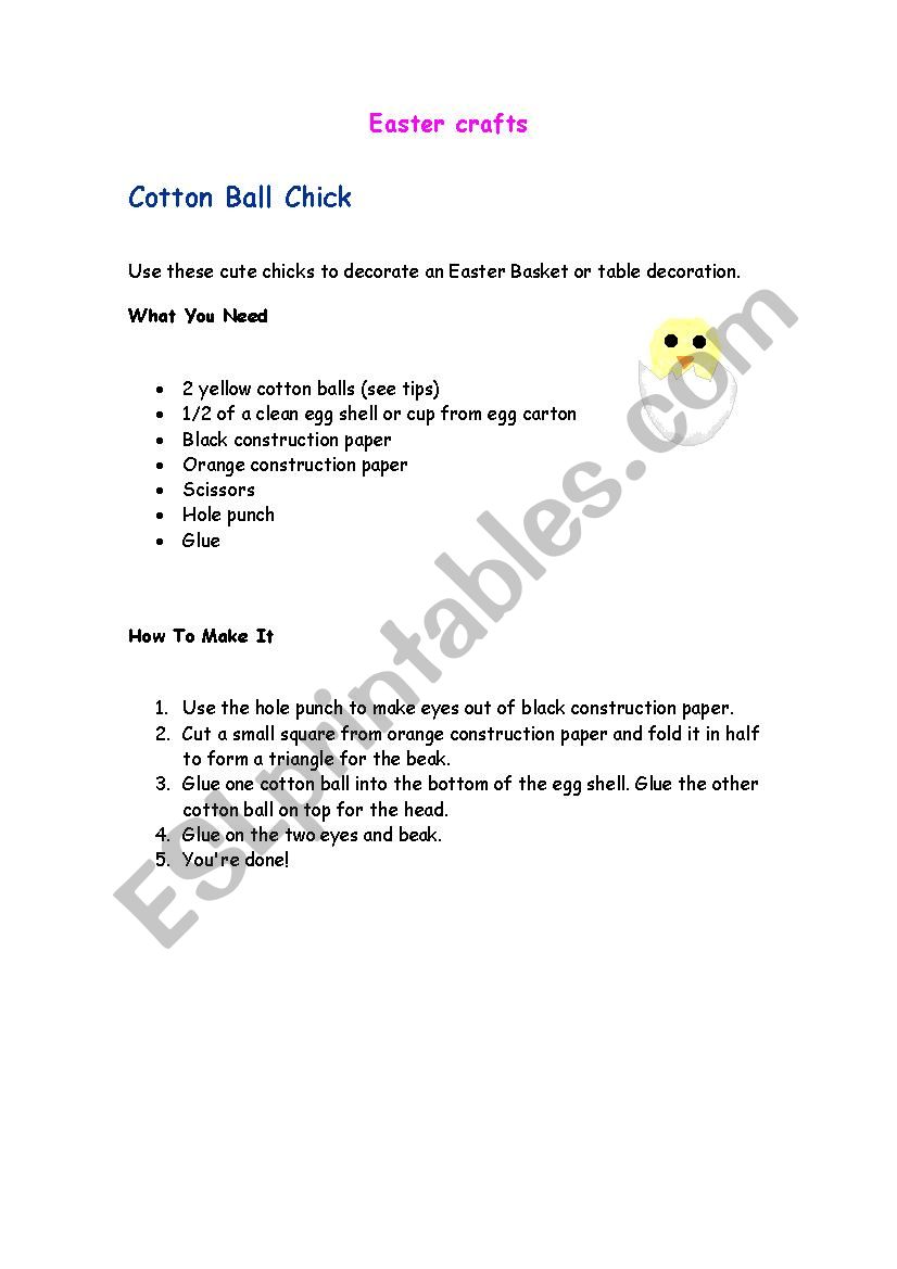 Easter crafts worksheet