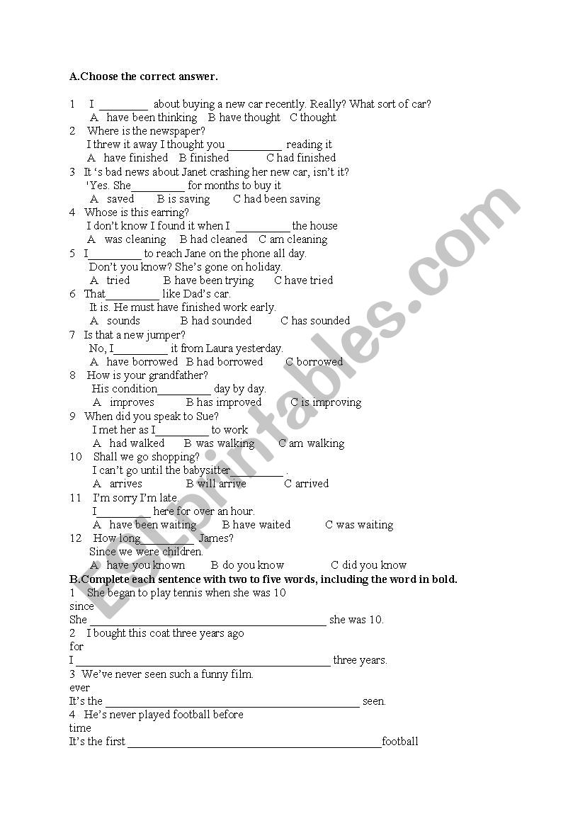 Tense Revision worksheet