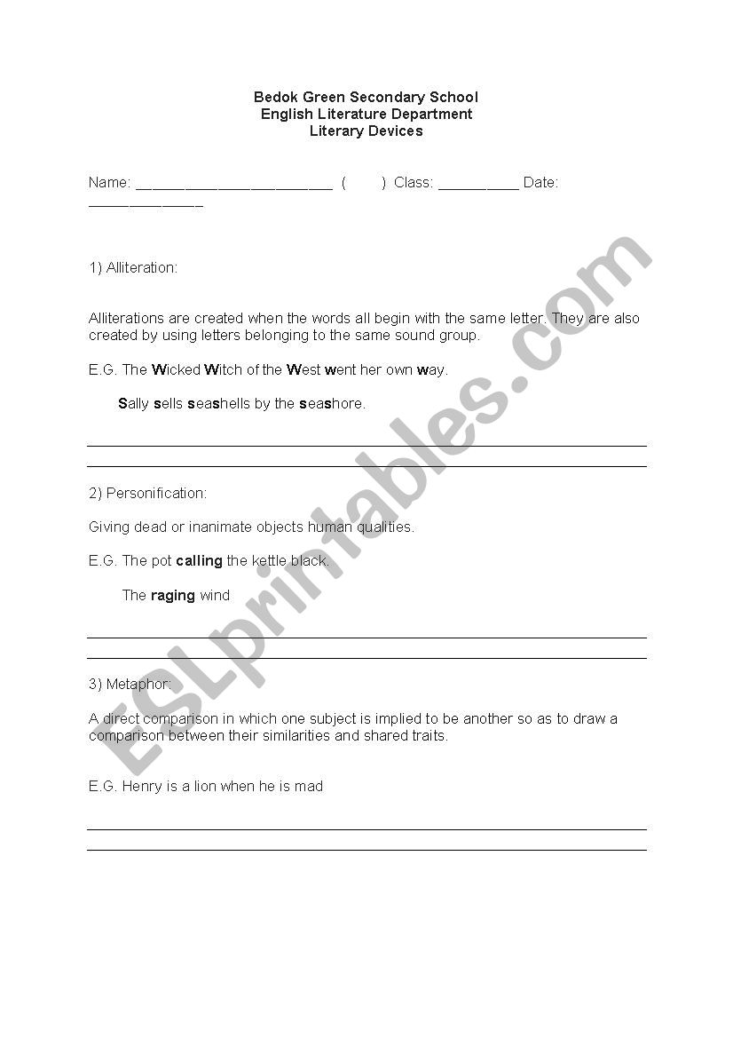 Literary Devices worksheet