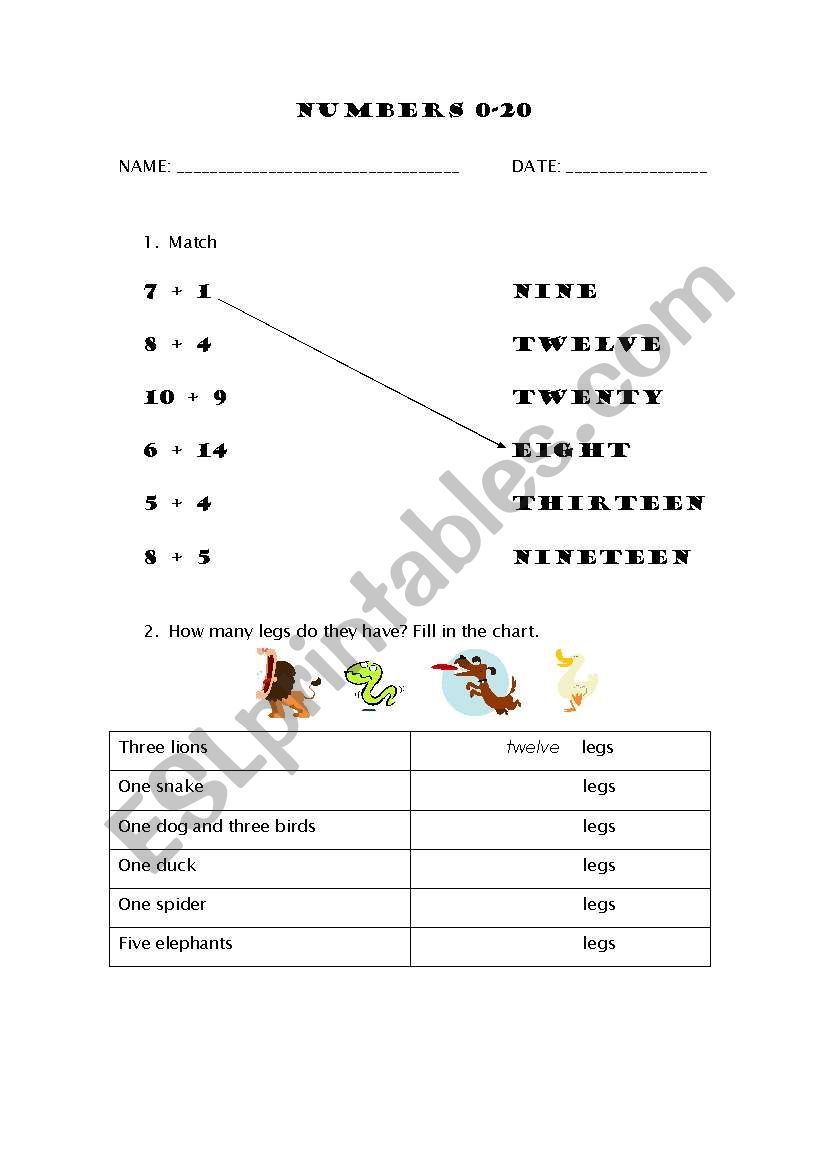 Numbers 1-20 worksheet