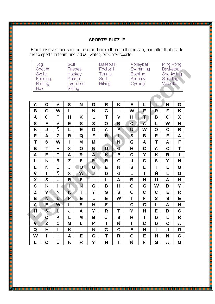 Sports Puzzle worksheet