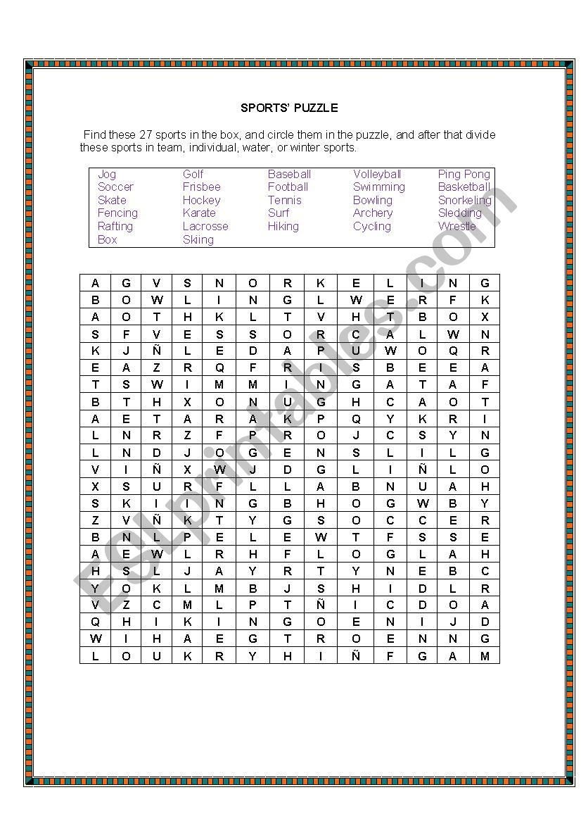 SportsÂ´ Puzzle worksheet