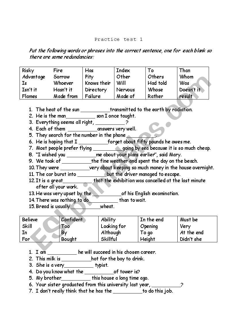 Fiil in the gap worksheet