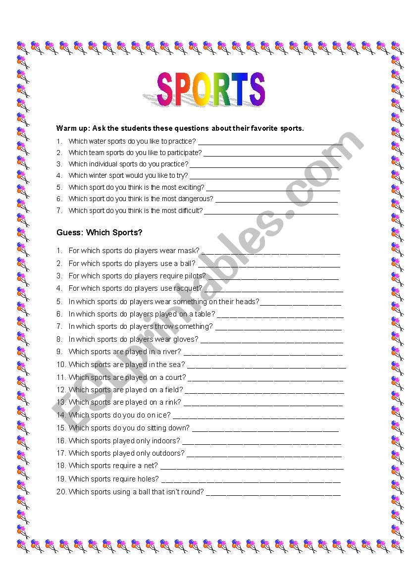 Sports worksheet