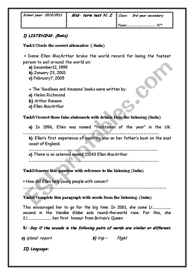 Mid-term test N 2 worksheet