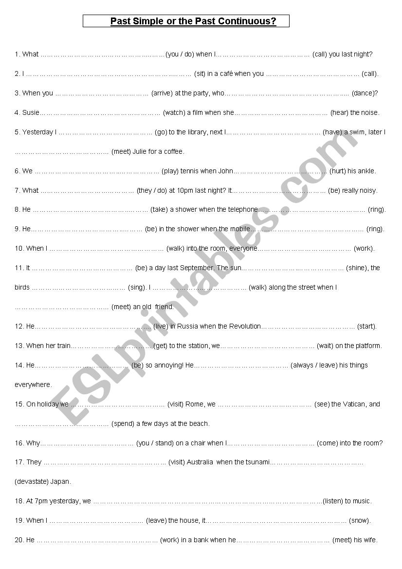 past simple pas continuous  worksheet