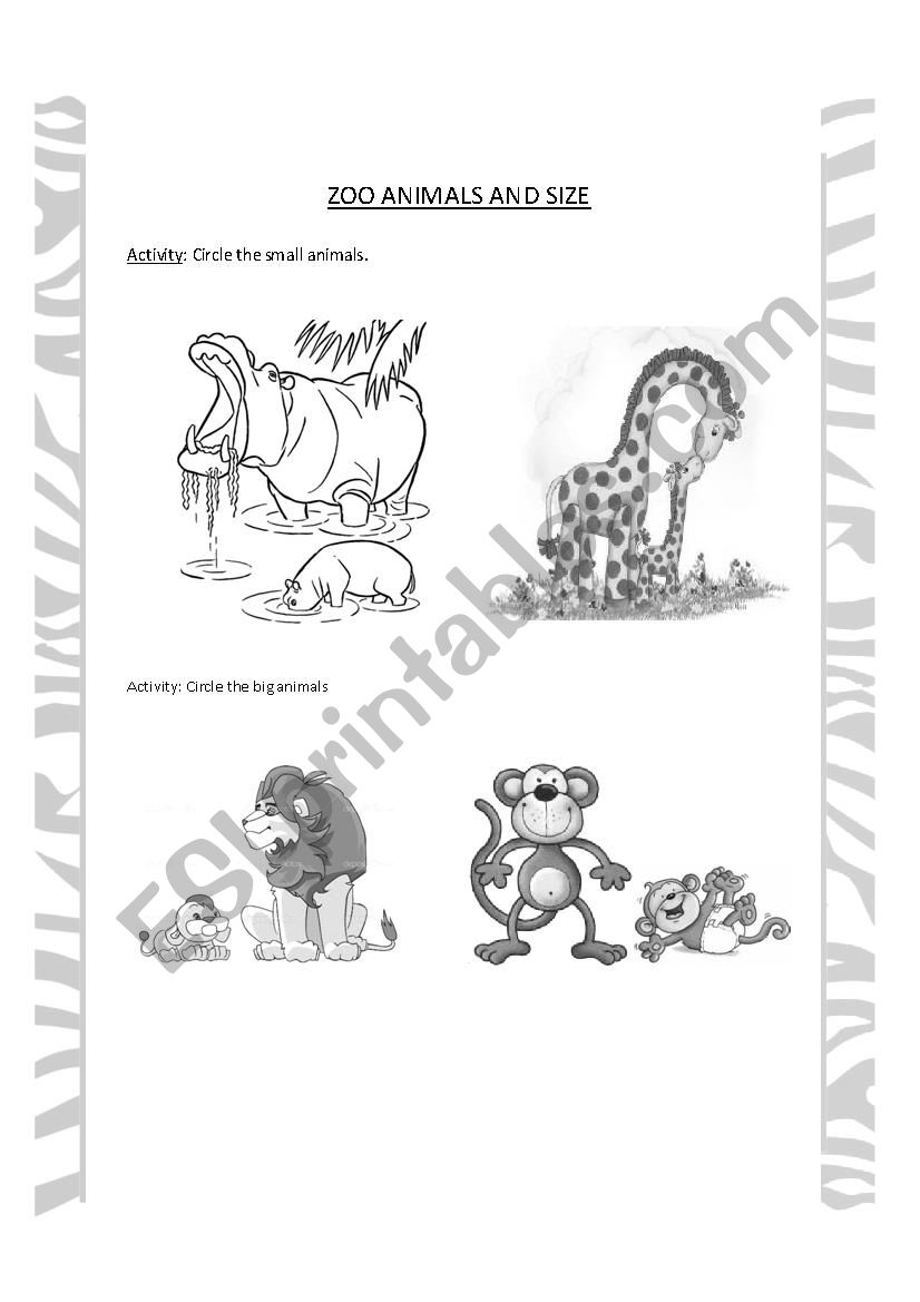 zoo animals and size worksheet