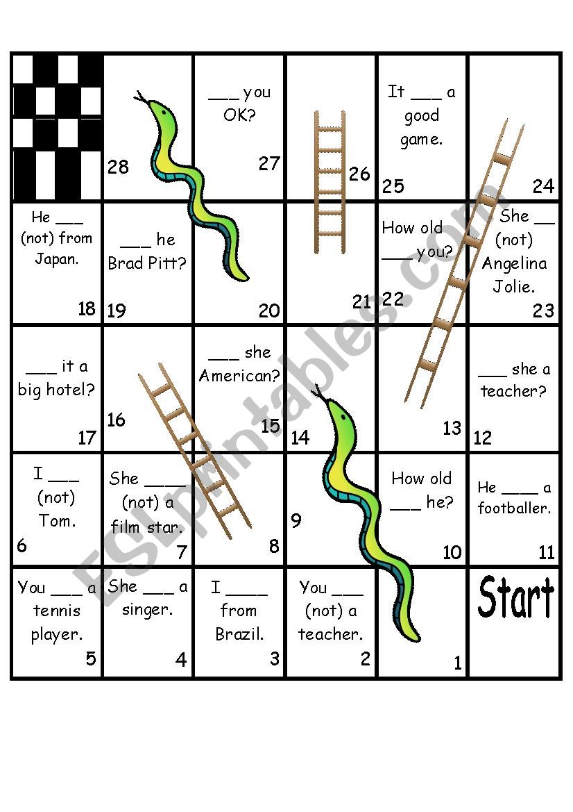 Verb To Be - Snakes and Ladders Game