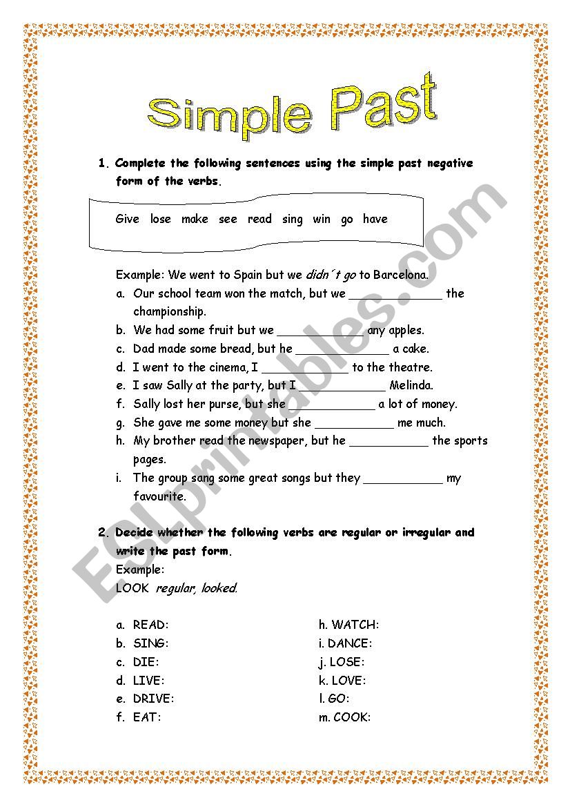 Simple Past Review worksheet