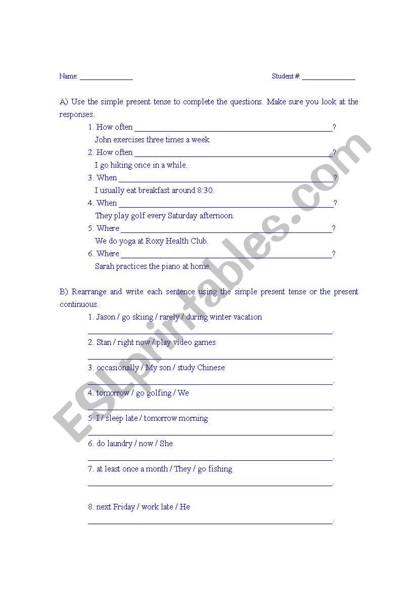 Adverbs of Frequency / Present Tense / Present Continuous