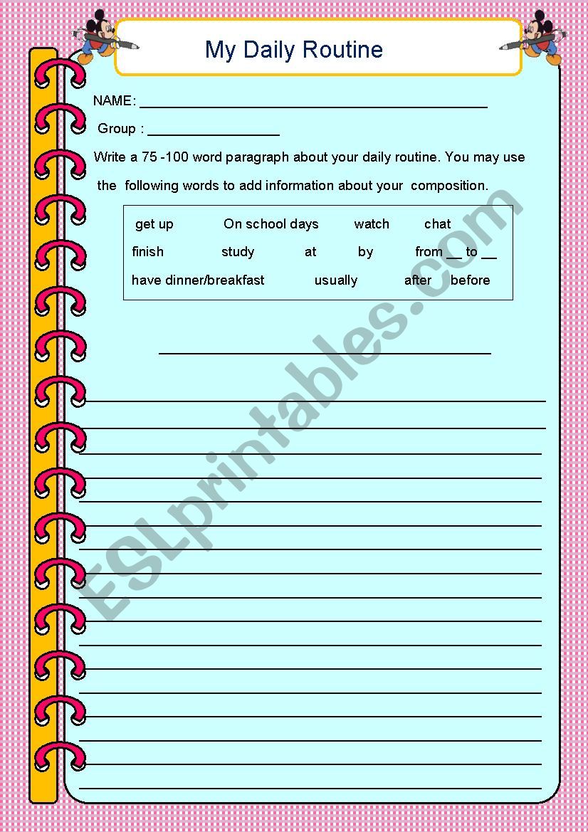 Daily routine worksheet